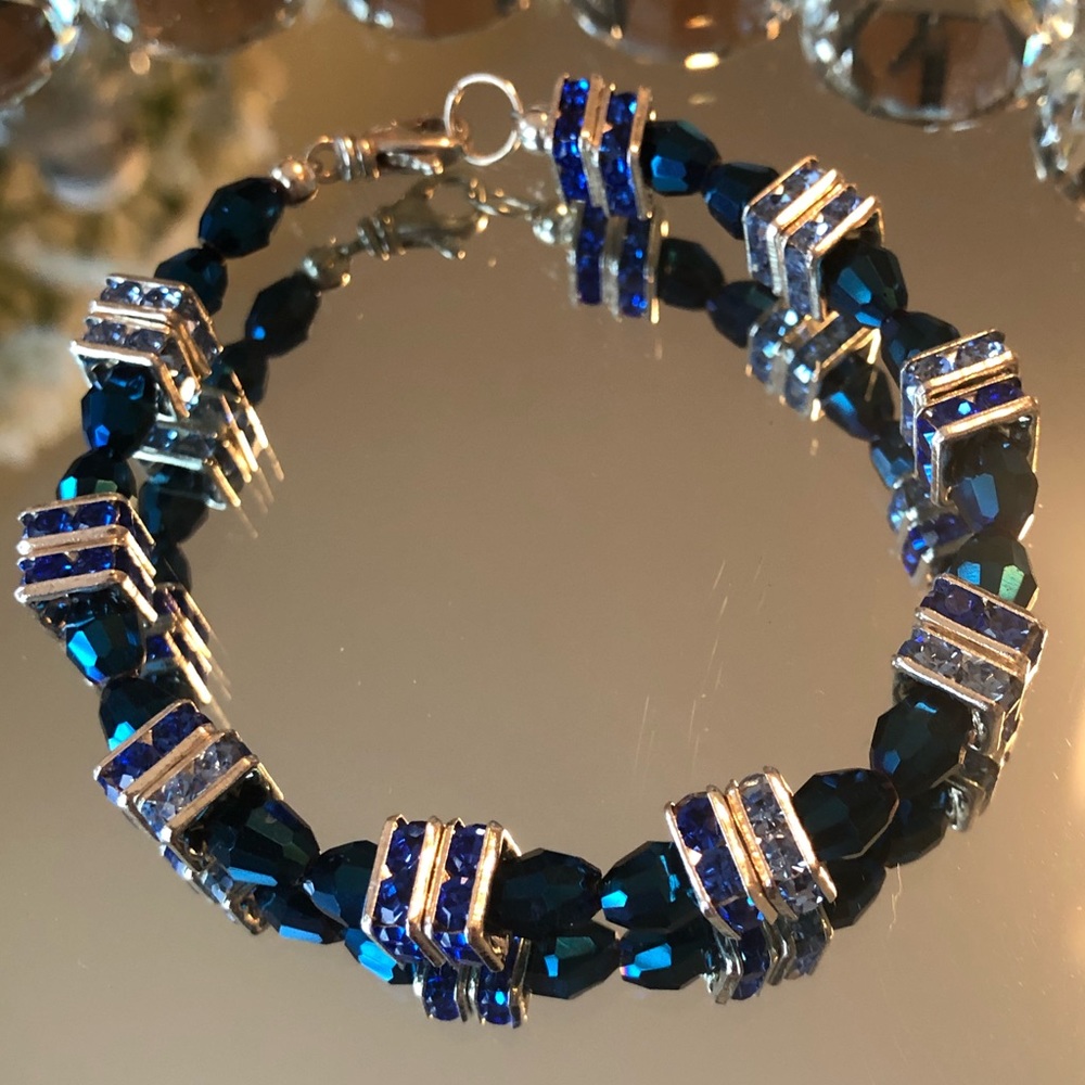 Sapphire Swarovski bracelet sterling silver NEW - Picture 3 of 4